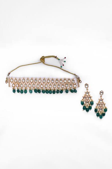 Nazaakat By Samara Singh_Gold Plated Diamonds, Stones Embellished Choker Necklace Set _at_Aza_Fashions