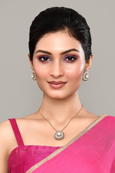 Nazaakat By Samara Singh_Gold Plated Diamonds, Stones Embellished Pendant Necklace Set _Online_at_Aza_Fashions