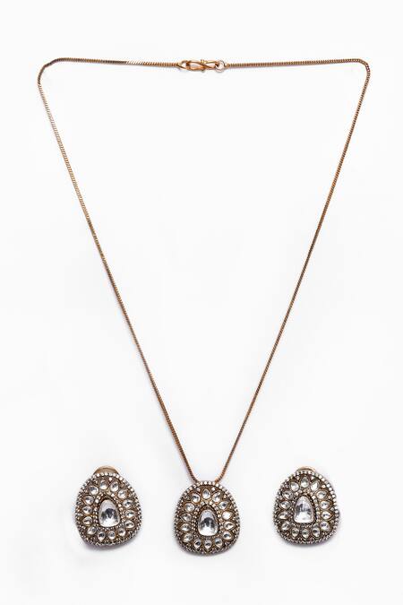 Buy_Nazaakat By Samara Singh_Gold Plated Diamonds, Stones Embellished Pendant Necklace Set _Online_at_Aza_Fashions