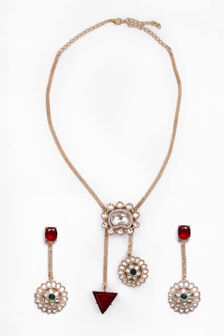Nazaakat By Samara Singh_Multi Color Zari Embellished Pendant Necklace Set _at_Aza_Fashions