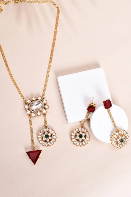 Buy_Nazaakat By Samara Singh_Multi Color Zari Embellished Pendant Necklace Set 