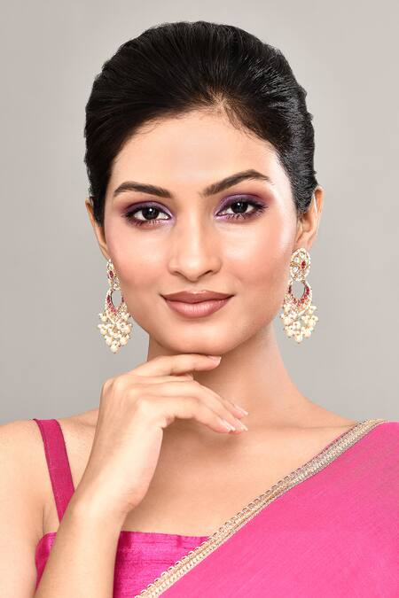 Nazaakat By Samara Singh_Gold Plated Pearls Noor Kundan Embellished Chandbalis _Online_at_Aza_Fashions