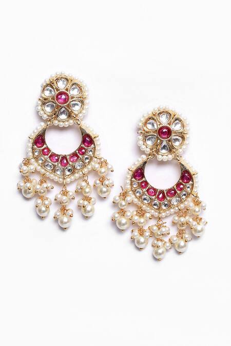 Buy_Nazaakat By Samara Singh_Gold Plated Pearls Noor Kundan Embellished Chandbalis _Online_at_Aza_Fashions