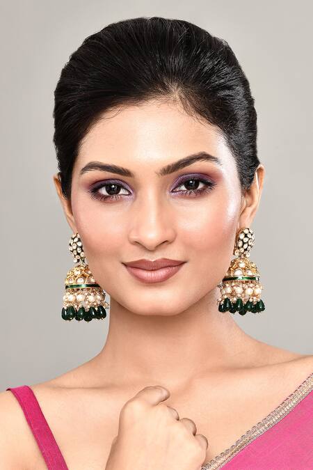 Nazaakat By Samara Singh_Gold Plated Phool Bagh Kundan Embellished Dome Jhumkas _Online_at_Aza_Fashions
