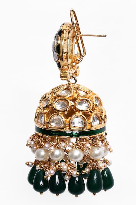 Shop_Nazaakat By Samara Singh_Gold Plated Phool Bagh Kundan Embellished Dome Jhumkas _Online_at_Aza_Fashions