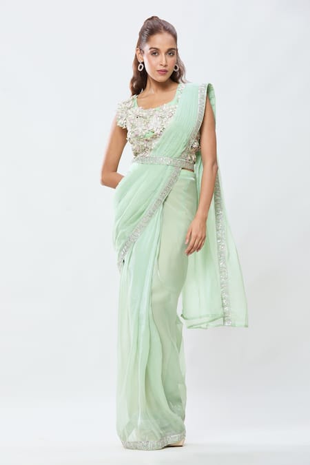 Samyukta Singhania Border Embroidered Pre-Draped Saree With Blouse 