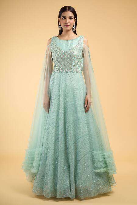 Samyukta Singhania Blue Net Beads, Sequins, Cut Work Boat Neck Crystal Embroidered Gown Online at Aza Fashions Samyukta Singhania_Blue Net Beads, Sequins, Cut Work Boat Neck Crystal Embroidered Gown_Online_at_Aza_Fashions