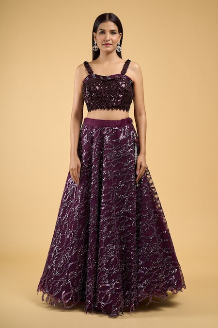Samyukta Singhania Purple Net Sequins, Embroidery Sweetheart Neck Lehenga Set Online at Aza Fashions Samyukta Singhania_Purple Net Sequins, Embroidery Sweetheart Neck Lehenga Set _Online_at_Aza_Fashions