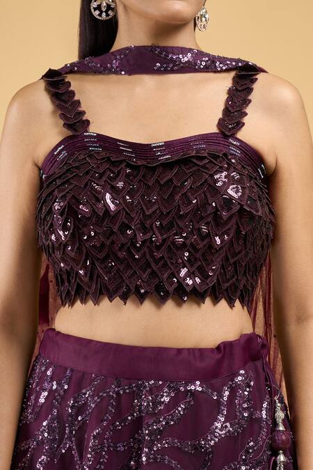 Shop Samyukta Singhania Purple Net Sequins, Embroidery Sweetheart Neck Lehenga Set Online at Aza Fashions Shop_Samyukta Singhania_Purple Net Sequins, Embroidery Sweetheart Neck Lehenga Set _Online_at_Aza_Fashions