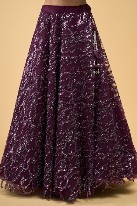 Samyukta Singhania Purple Net Sequins, Embroidery Sweetheart Neck Lehenga Set at Aza Fashions Samyukta Singhania_Purple Net Sequins, Embroidery Sweetheart Neck Lehenga Set _at_Aza_Fashions