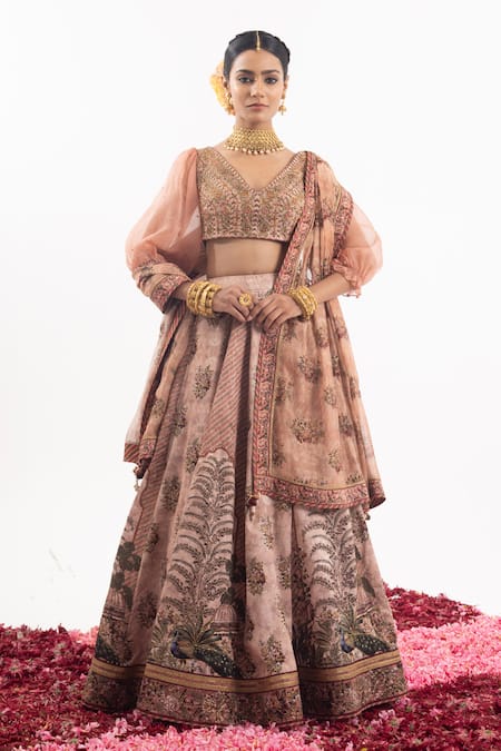 Samant Chauhan Grazing Peacock Print Bridal Lehenga Set 