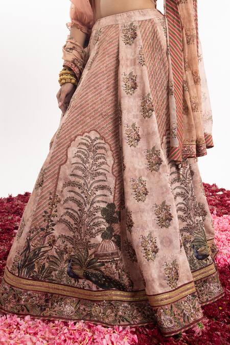 Buy Samant Chauhan Peach Cotton, Silk Cut Work, Embroidery Grazing Peacock Print Bridal Lehenga Set Online at Aza Fashions Buy_Samant Chauhan_Peach Cotton, Silk Cut Work, Embroidery Grazing Peacock Print Bridal Lehenga Set _Online_at_Aza_Fashions