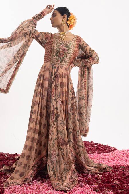 Samant Chauhan Peach Cotton, Silk Cut Work, Embroidery Floral Bodice Anarkali With Dupatta Online at Aza Fashions Samant Chauhan_Peach Cotton, Silk Cut Work, Embroidery Floral Bodice Anarkali With Dupatta _Online_at_Aza_Fashions