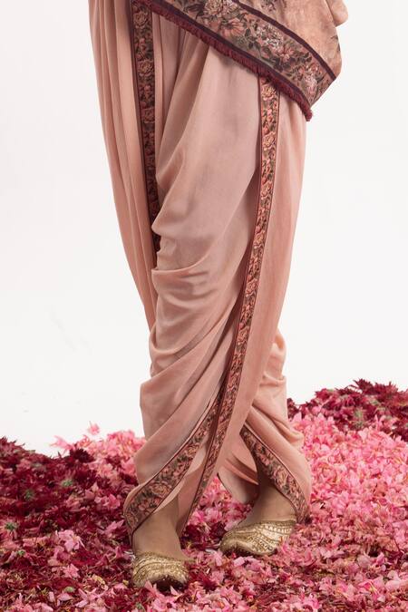 Buy Samant Chauhan Peach Cotton, Silk Sequins, Cut Work, Floral Yoke Kaftan With Dhoti Pant Online at Aza Fashions Buy_Samant Chauhan_Peach Cotton, Silk Sequins, Cut Work, Floral Yoke Kaftan With Dhoti Pant _Online_at_Aza_Fashions