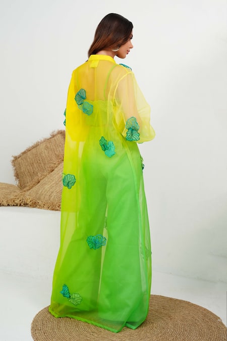 Shop_Vidhi Wadhwani_Green Silk Organza, Cotton Applique, Embroidery Anis Jacket Pant Set _at_Aza_Fashions