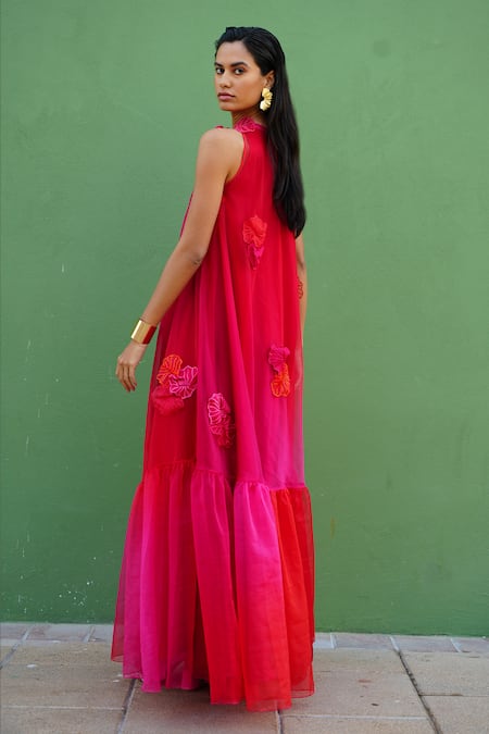 Buy Vidhi Wadhwani Red Silk Organza Applique Round Neck Dia Embroidered Dress Online at Aza Fashions Buy_Vidhi Wadhwani_Red Silk Organza Applique Round Neck Dia Embroidered Dress _Online_at_Aza_Fashions