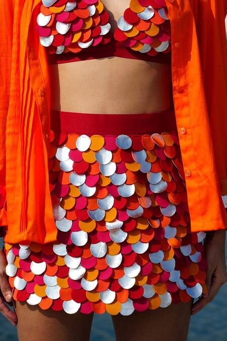 Vidhi Wadhwani Multi Color Twill Cotton Circle Textured Sweetheart Doria Bustier And Skirt Set Online at Aza Fashions Vidhi Wadhwani_Multi Color Twill Cotton Circle Textured Sweetheart Doria Bustier And Skirt Set _Online_at_Aza_Fashions