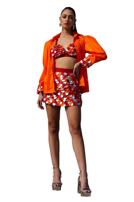 Buy Vidhi Wadhwani Multi Color Twill Cotton Circle Textured Sweetheart Doria Bustier And Skirt Set Online at Aza Fashions Buy_Vidhi Wadhwani_Multi Color Twill Cotton Circle Textured Sweetheart Doria Bustier And Skirt Set _Online_at_Aza_Fashions