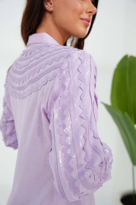 Shop Vidhi Wadhwani Purple Embroidered Lapel Collar Lea Blazer And Pant Set Online at Aza Fashions Shop_Vidhi Wadhwani_Purple Embroidered Lapel Collar Lea Blazer And Pant Set _Online_at_Aza_Fashions