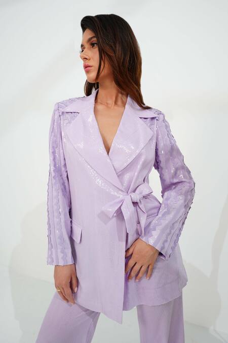 Vidhi Wadhwani Purple Embroidered Lapel Collar Lea Blazer And Pant Set at Aza Fashions Vidhi Wadhwani_Purple Embroidered Lapel Collar Lea Blazer And Pant Set _at_Aza_Fashions