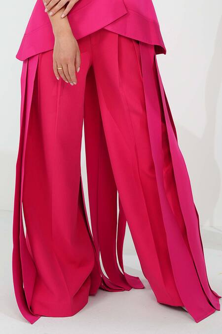 Buy_Vidhi Wadhwani_Pink Crepe Applique V-neck Luna Coral Structured Tunic And Pant Set _Online_at_Aza_Fashions