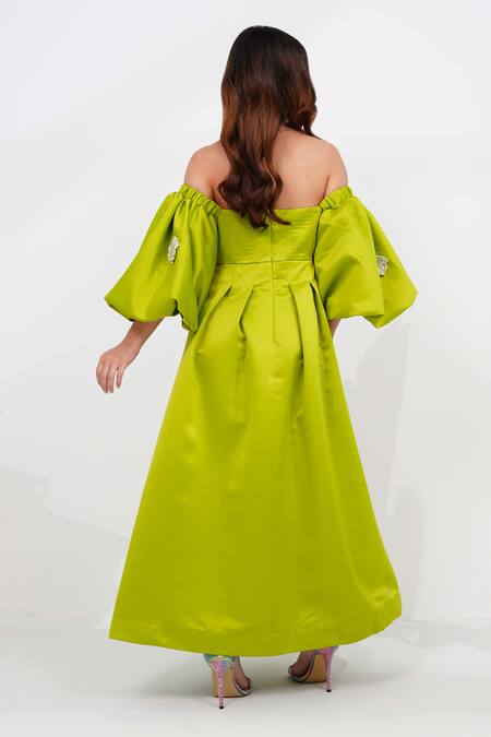 Shop Vidhi Wadhwani Yellow Dutch Satin Embellished Floral Applique Lydia Corset Structured Dress at Aza Fashions Shop_Vidhi Wadhwani_Yellow Dutch Satin Embellished Floral Applique Lydia Corset Structured Dress_at_Aza_Fashions