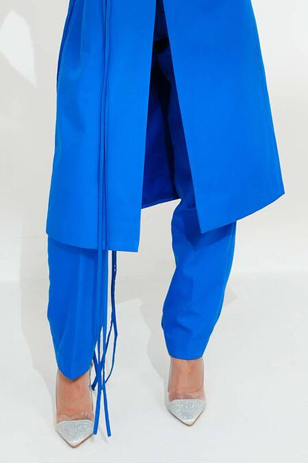 Buy Vidhi Wadhwani Blue Twill Cotton Embroidered Coral Applique Lapel Mia Work Jacket And Pant Set Online at Aza Fashions Buy_Vidhi Wadhwani_Blue Twill Cotton Embroidered Coral Applique Lapel Mia Work Jacket And Pant Set _Online_at_Aza_Fashions