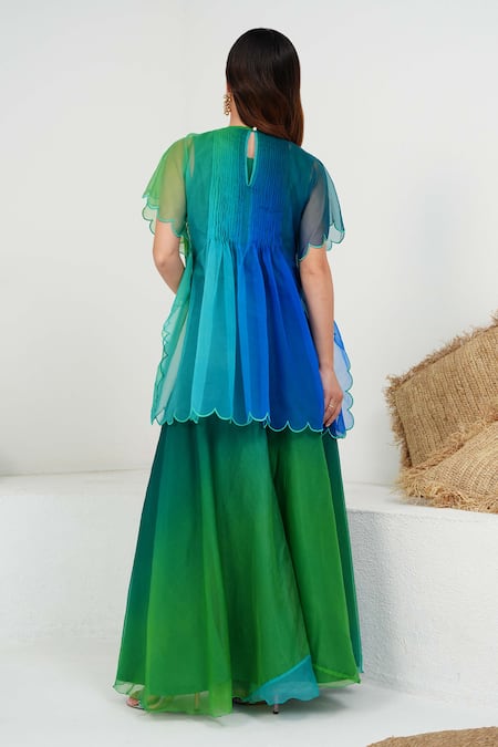 Vidhi Wadhwani Nina Coral Applique Work Shaded Tunic & Palazzo Set 