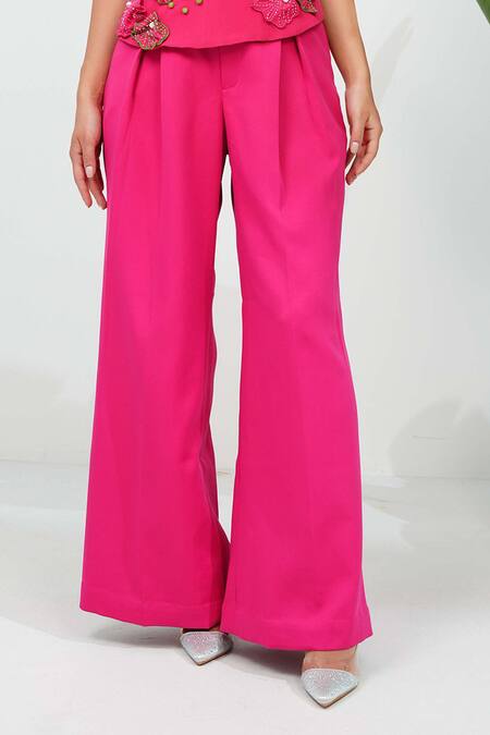 Shop Vidhi Wadhwani Pink Stretch Crepe Embroidered Coral Applique Selene Corset Top And Pant Set Online at Aza Fashions Shop_Vidhi Wadhwani_Pink Stretch Crepe Embroidered Coral Applique Selene Corset Top And Pant Set _Online_at_Aza_Fashions