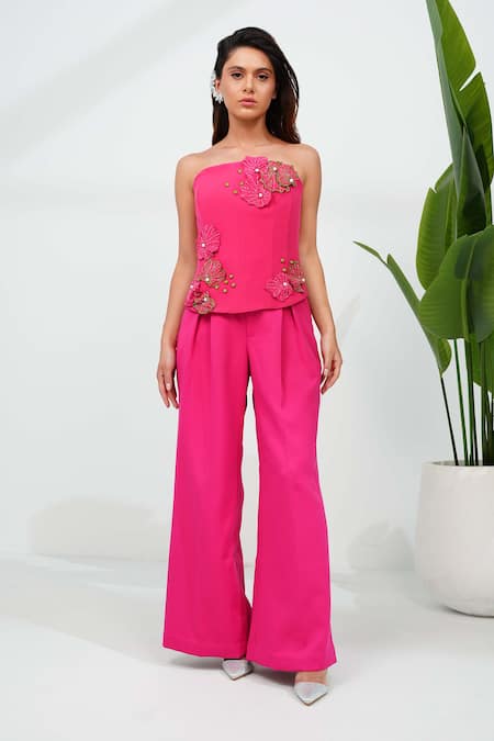 Buy Vidhi Wadhwani Pink Stretch Crepe Embroidered Coral Applique Straight Selene 3d Corset Top Online at Aza Fashions Buy_Vidhi Wadhwani_Pink Stretch Crepe Embroidered Coral Applique Straight Selene 3d Corset Top _Online_at_Aza_Fashions