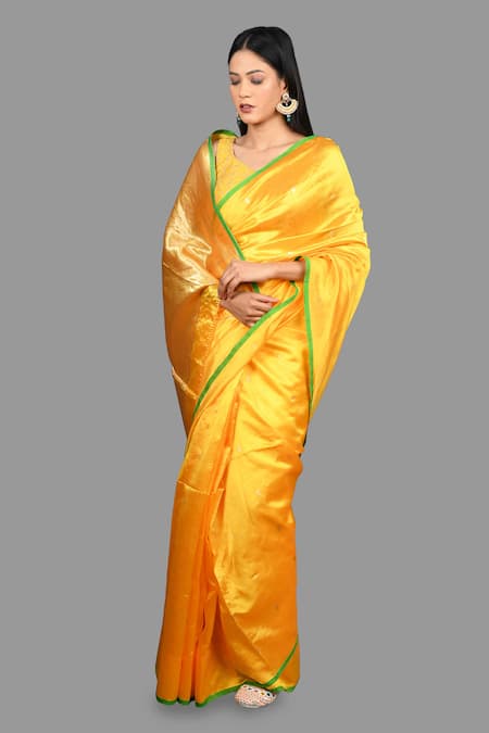 Buy Zal From Benaras Yellow Woven Pure Banarasi Handloom Saree With Unstitched Blouse Piece Online at Aza Fashions Buy_Zal From Benaras_Yellow Woven Pure Banarasi Handloom Saree With Unstitched Blouse Piece _Online_at_Aza_Fashions