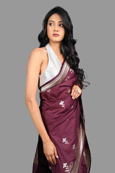 Buy_Zal From Benaras_Magenta Phool Bagh Woven Banarasi Handloom Saree With Unstitched Blouse Piece _Online_at_Aza_Fashions