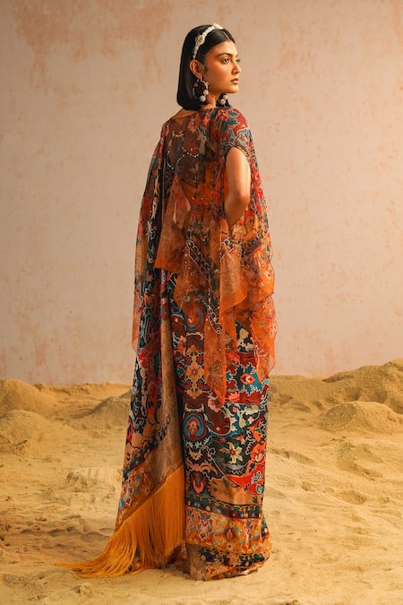 Shop Aditi Gupta Yellow Georgette Satin Organza Printed Abstract Motifs Pre-draped Saree Set With at Aza Fashions Shop_Aditi Gupta_Yellow Georgette Satin Organza Printed Abstract Motifs Pre-draped Saree Set With _at_Aza_Fashions