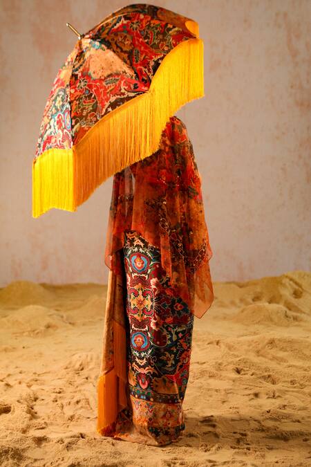 Aditi Gupta Yellow Georgette Satin Organza Printed Abstract Motifs Pre-draped Saree Set With Online at Aza Fashions Aditi Gupta_Yellow Georgette Satin Organza Printed Abstract Motifs Pre-draped Saree Set With _Online_at_Aza_Fashions