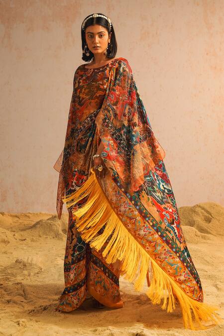 Shop Aditi Gupta Yellow Georgette Satin Organza Printed Abstract Motifs Pre-draped Saree Set With Online at Aza Fashions Shop_Aditi Gupta_Yellow Georgette Satin Organza Printed Abstract Motifs Pre-draped Saree Set With _Online_at_Aza_Fashions