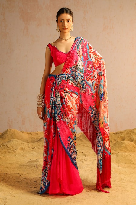 Aditi Gupta Abstract Print Pre-Draped Saree With Blouse 