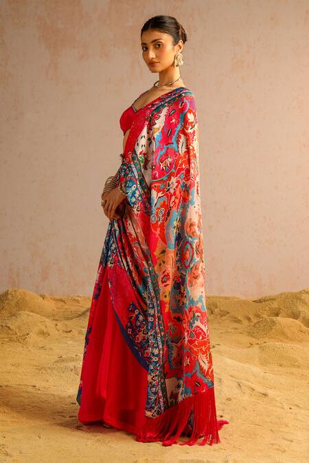 Aditi Gupta Pink Organza, Georgette, Lycra Abstract Print Pre-draped Saree With Blouse Online at Aza Fashions Aditi Gupta_Pink Organza, Georgette, Lycra Abstract Print Pre-draped Saree With Blouse _Online_at_Aza_Fashions