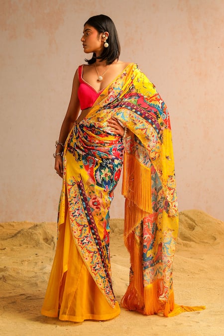 Aditi Gupta Abstract Pattern Pre-Draped Saree With Blouse 