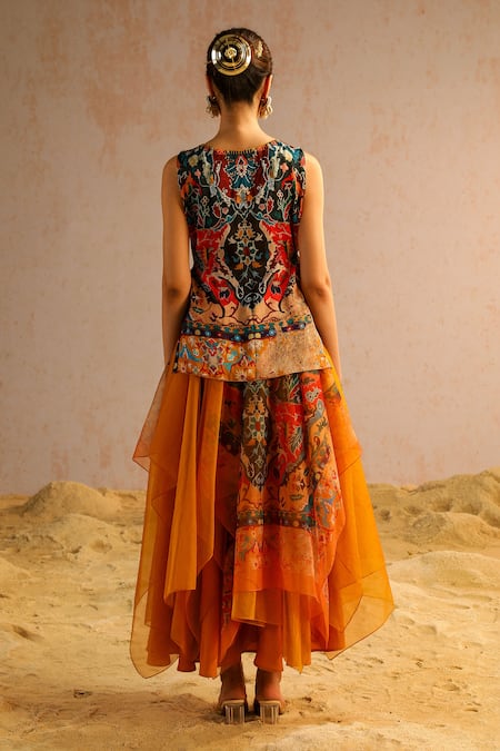 Shop Aditi Gupta Yellow Organza, Georgette, Satin, Crepe Abstract Print Short Kurta And Skirt Set at Aza Fashions Shop_Aditi Gupta_Yellow Organza, Georgette, Satin, Crepe Abstract Print Short Kurta And Skirt Set _at_Aza_Fashions