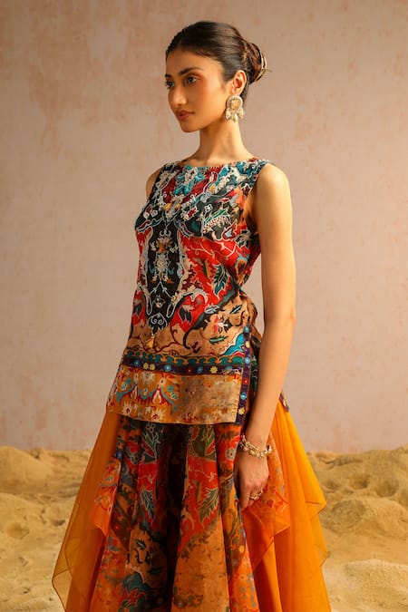 Shop Aditi Gupta Yellow Organza, Georgette, Satin, Crepe Abstract Print Short Kurta And Skirt Set Online at Aza Fashions Shop_Aditi Gupta_Yellow Organza, Georgette, Satin, Crepe Abstract Print Short Kurta And Skirt Set _Online_at_Aza_Fashions