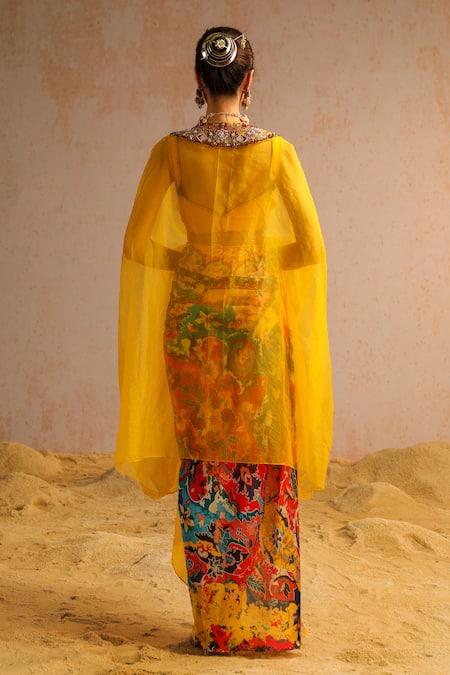 Shop Aditi Gupta Yellow Georgette Satin Printed Abstract Motifs Zardosi Embroidered Skirt Set at Aza Fashions Shop_Aditi Gupta_Yellow Georgette Satin Printed Abstract Motifs Zardosi Embroidered Skirt Set _at_Aza_Fashions