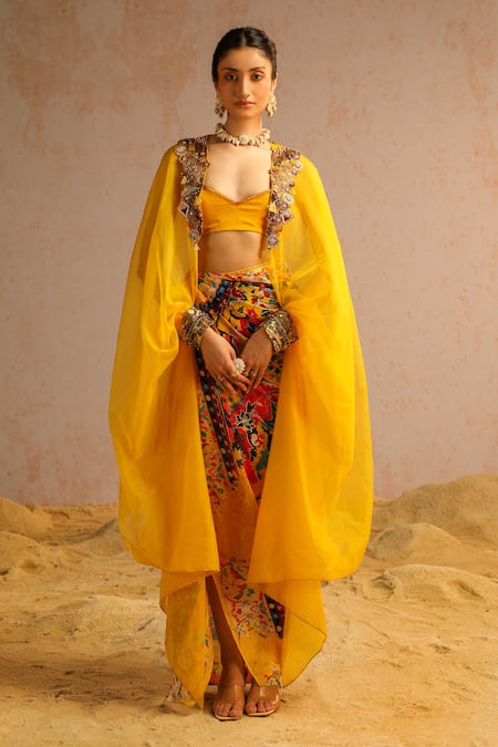 Aditi Gupta Yellow Georgette Satin Printed Abstract Motifs Zardosi Embroidered Skirt Set Online at Aza Fashions Aditi Gupta_Yellow Georgette Satin Printed Abstract Motifs Zardosi Embroidered Skirt Set _Online_at_Aza_Fashions
