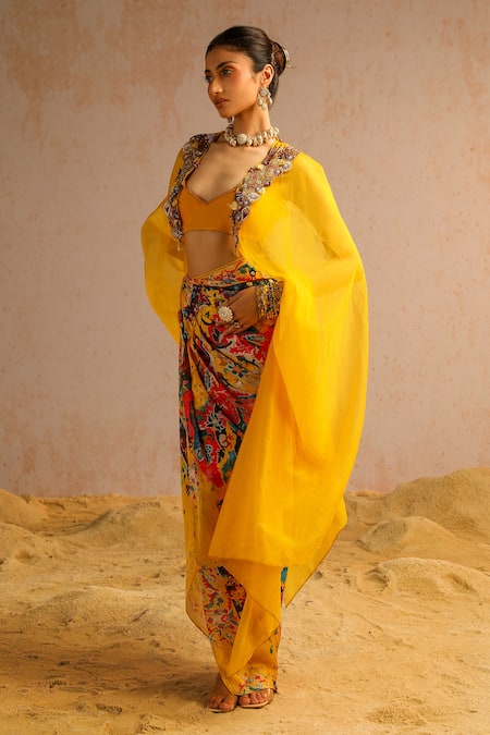 Shop Aditi Gupta Yellow Georgette Satin Printed Abstract Motifs Zardosi Embroidered Skirt Set Online at Aza Fashions Shop_Aditi Gupta_Yellow Georgette Satin Printed Abstract Motifs Zardosi Embroidered Skirt Set _Online_at_Aza_Fashions