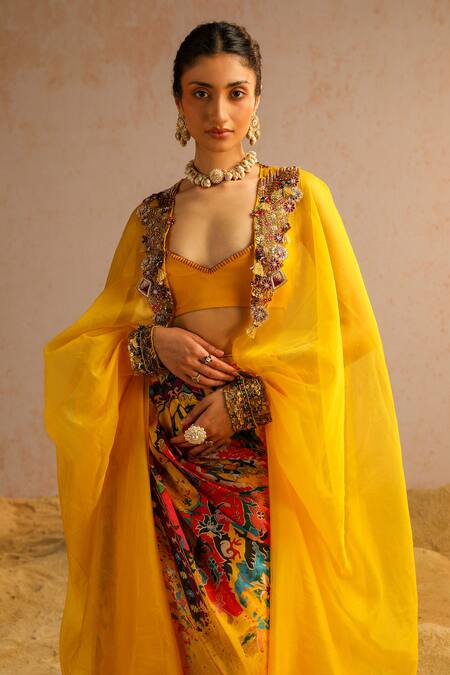 Aditi Gupta Yellow Georgette Satin Printed Abstract Motifs Zardosi Embroidered Skirt Set at Aza Fashions Aditi Gupta_Yellow Georgette Satin Printed Abstract Motifs Zardosi Embroidered Skirt Set _at_Aza_Fashions