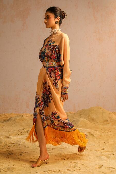 Aditi Gupta Beige Georgette, Satin Pearls, Sequins, Abstract Motifs Print Top And Skirt Set at Aza Fashions Aditi Gupta_Beige Georgette, Satin Pearls, Sequins, Abstract Motifs Print Top And Skirt Set _at_Aza_Fashions