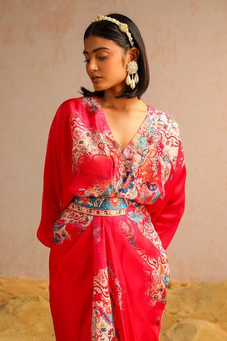 Aditi Gupta Pink Georgette, Satin Sequins, Zari, Pearls Abstract Print Top And Skirt Set at Aza Fashions Aditi Gupta_Pink Georgette, Satin Sequins, Zari, Pearls Abstract Print Top And Skirt Set _at_Aza_Fashions