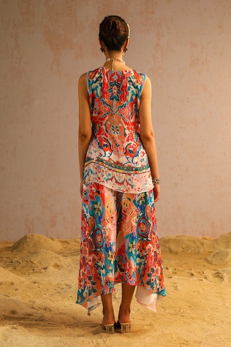 Shop Aditi Gupta Ivory Organza, Georgette, Abstract Motifs Print Short Kurta And A-line Pant Set at Aza Fashions Shop_Aditi Gupta_Ivory Organza, Georgette, Abstract Motifs Print Short Kurta And A-line Pant Set _at_Aza_Fashions