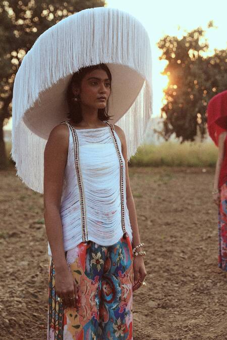 Shop Aditi Gupta Ivory Georgette, Satin Sequins, Pearls Round Embroidered Top And Flared Pant Set Online at Aza Fashions Shop_Aditi Gupta_Ivory Georgette, Satin Sequins, Pearls Round Embroidered Top And Flared Pant Set _Online_at_Aza_Fashions