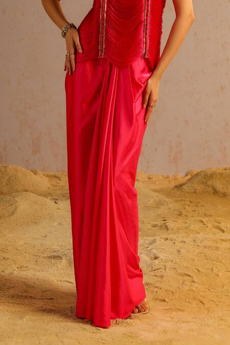 Aditi Gupta Pink Armani Satin Embroidered Zardosi Round Top And Draped Skirt Set Online at Aza Fashions Aditi Gupta_Pink Armani Satin Embroidered Zardosi Round Top And Draped Skirt Set _Online_at_Aza_Fashions