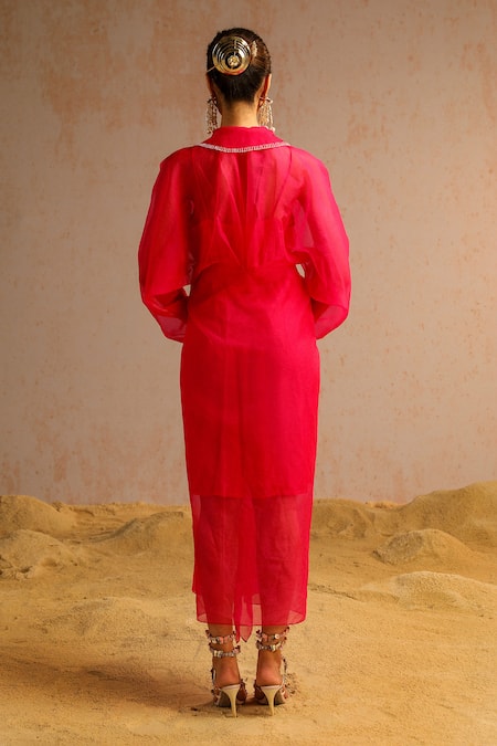 Shop Aditi Gupta Pink Crepe Embroidered Thread Cape Shawl Lapel With Dress at Aza Fashions Shop_Aditi Gupta_Pink Crepe Embroidered Thread Cape Shawl Lapel With Dress _at_Aza_Fashions